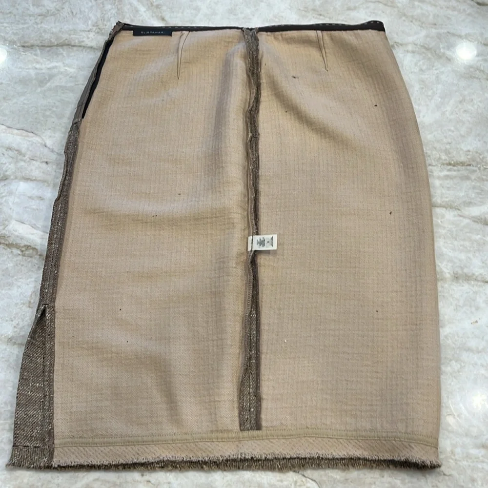 VINTAGE ELIE TAHARI | Raw Hem Pencil Skirt‎ | Silk Blend | Brown Tweed | Size 8